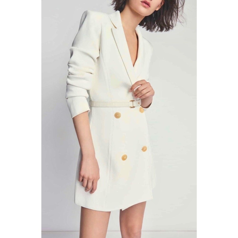 Herve Leger Cream Double-Breasted Blazer Dress